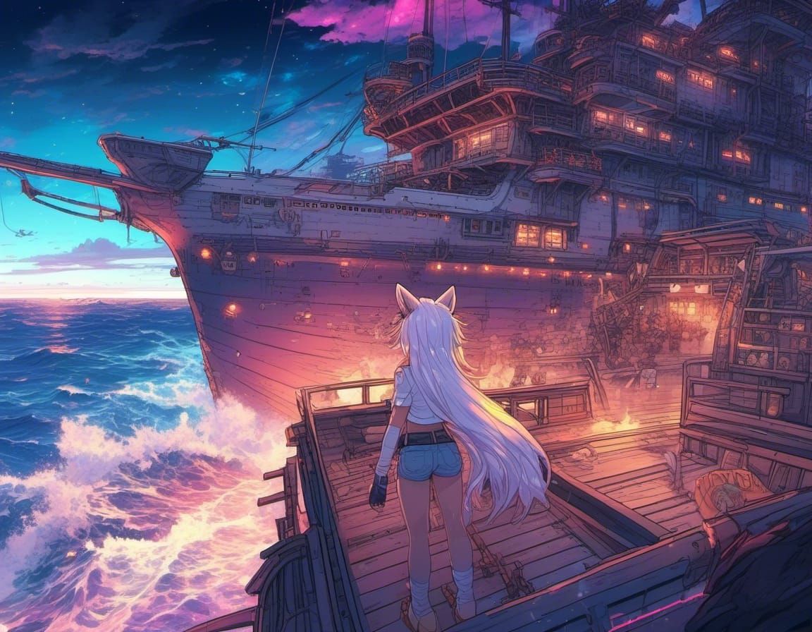 Binary Code Pirate Ship in Cyberspace