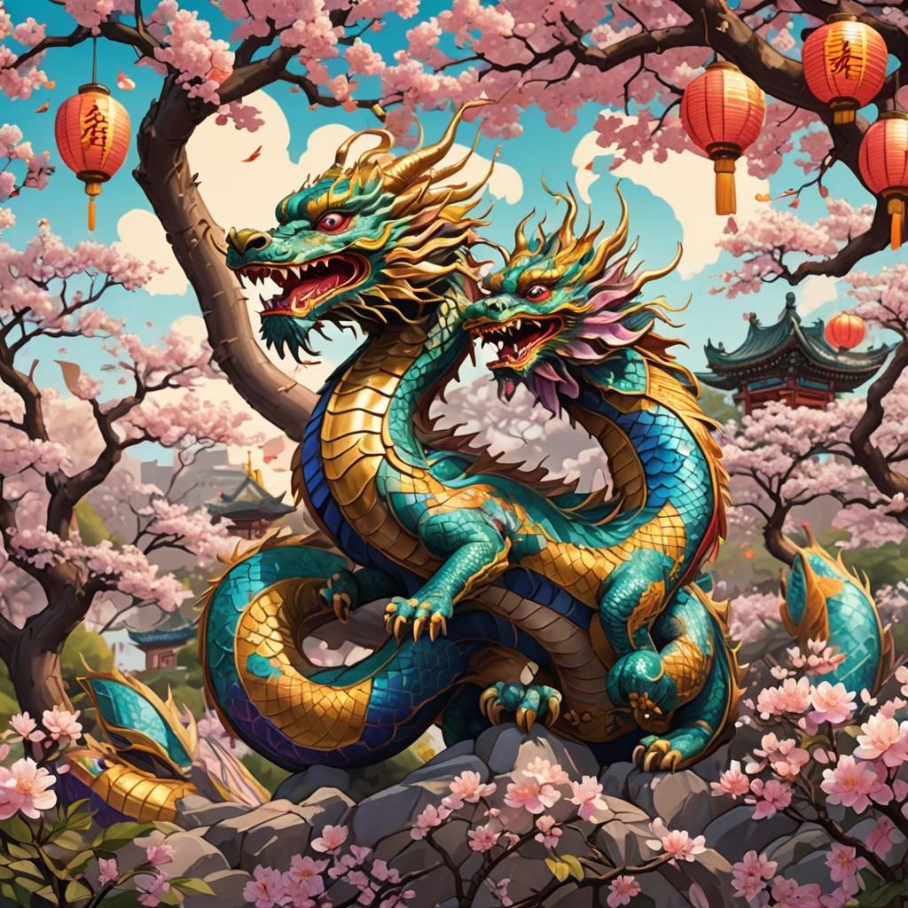 Majestic Chinese Dragon in Anime-Inspired Garden