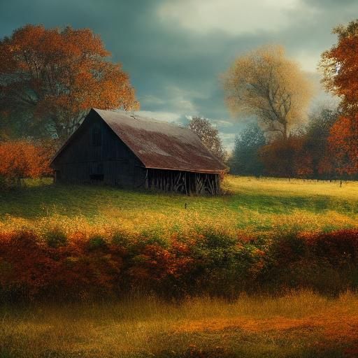 Autumn Field with Oak Tree: Digital Matte Painting