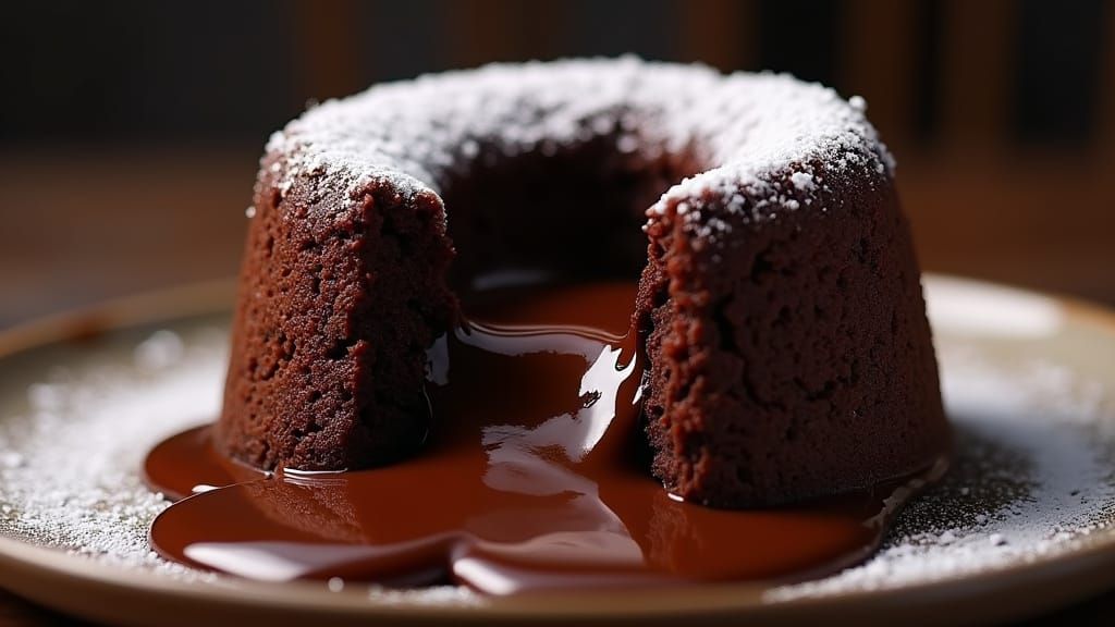 Decadent Molten Chocolate Lava Cake with Dramatic Lighting