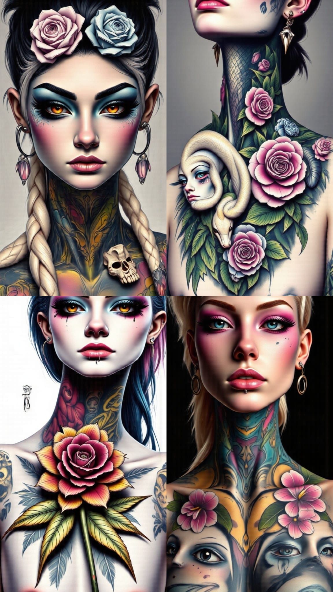 Intricate Gothic Neck Tattoo with Floral and Vine Motifs
