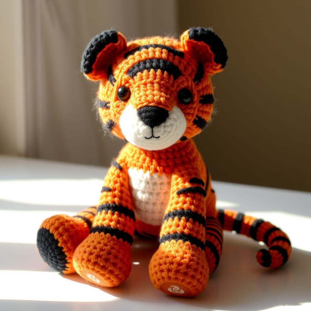 Handcrafted Tiger with Intricate Crochet Stitches