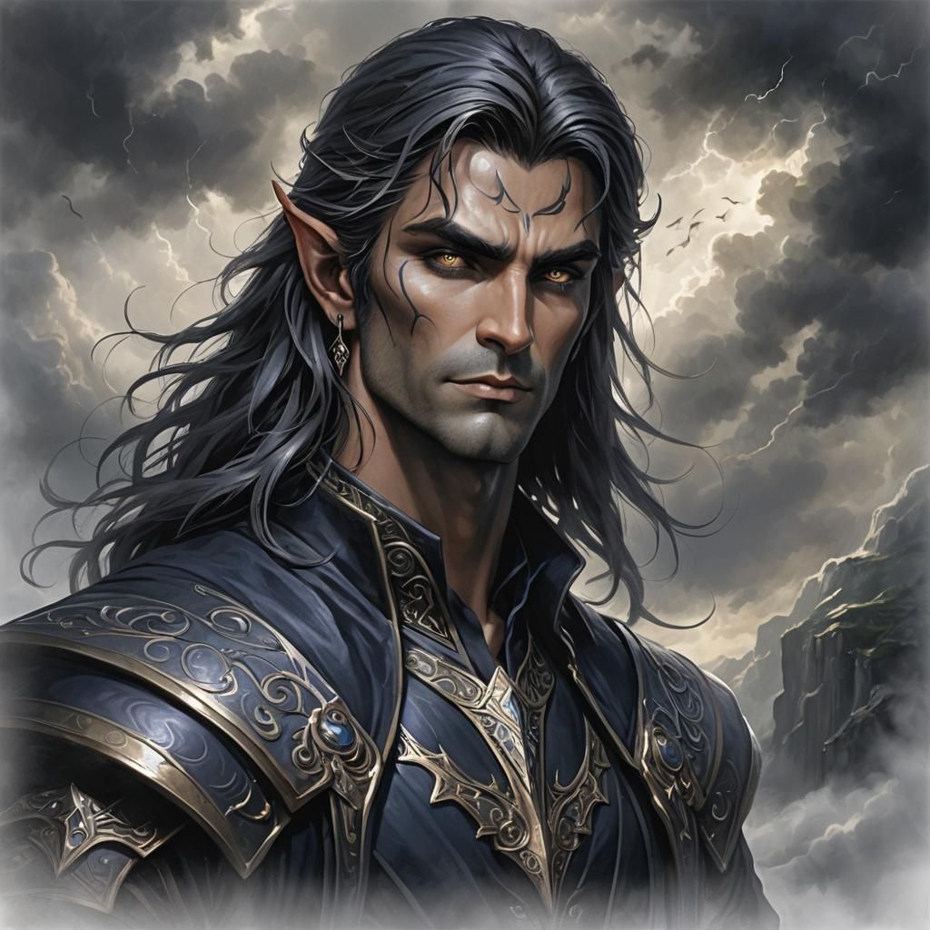 Elegant Eladrin Character in Dark Velvet Robes