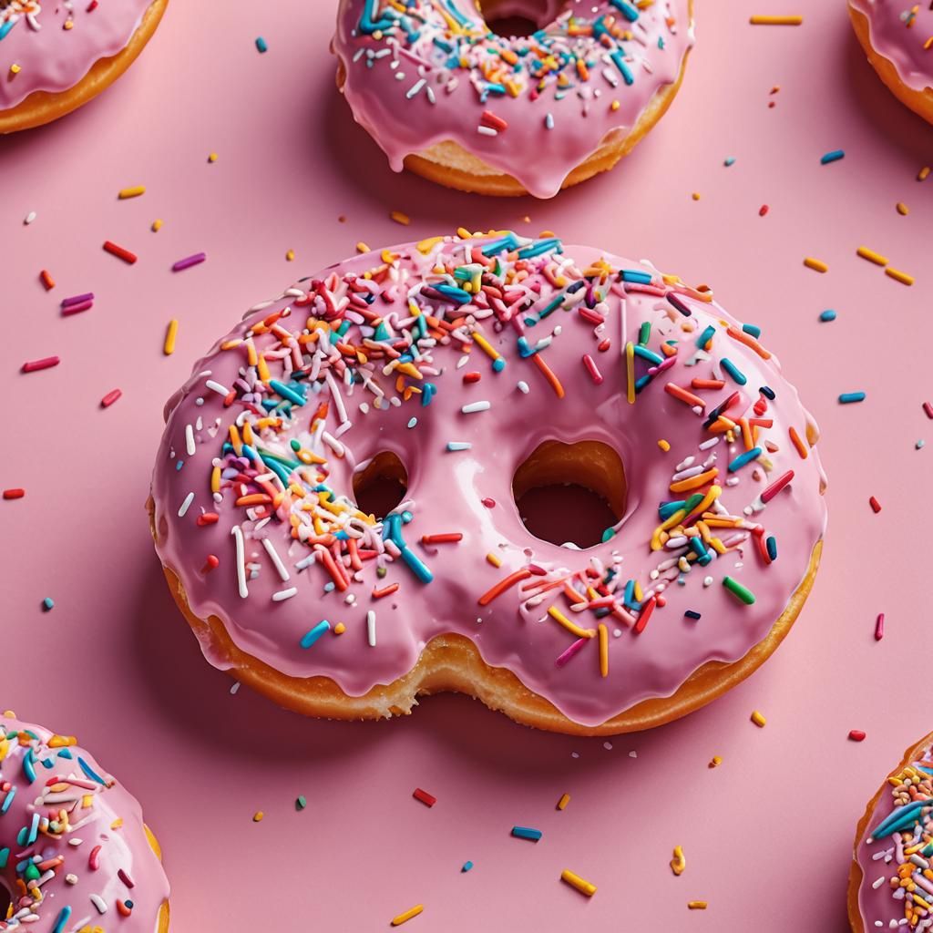Colorful Pop Art Donut on Pink Background