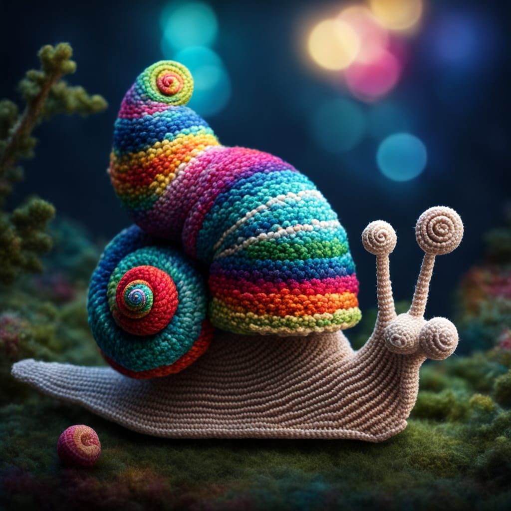Colorful Crochet Snail Garden Scene in Amigurumi Style