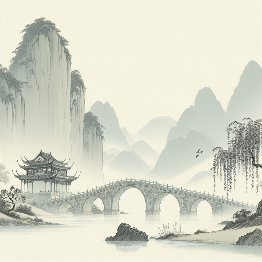 Elegant Chinese Landscape in Ink Painting Style
