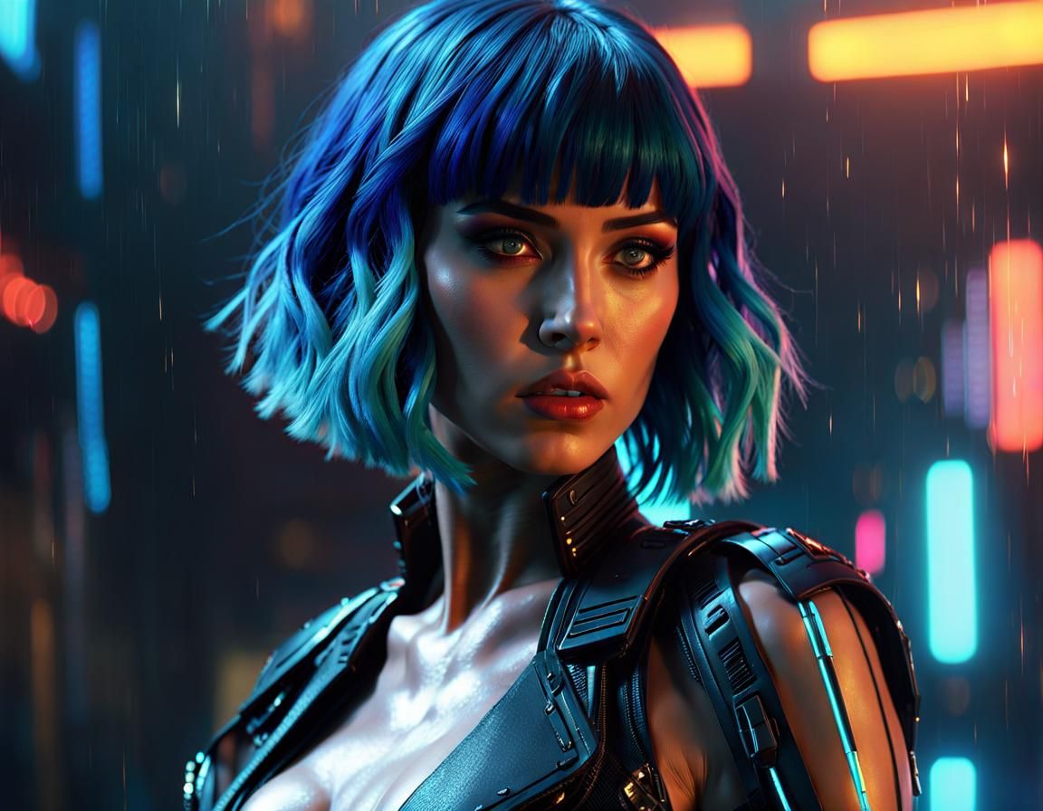 Cyberpunk Hologram Girl in Blade Runner Style