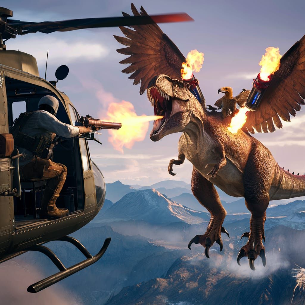 Soldier Battles Fierce T-Rex in Epic 3D Game Cinematic Scene