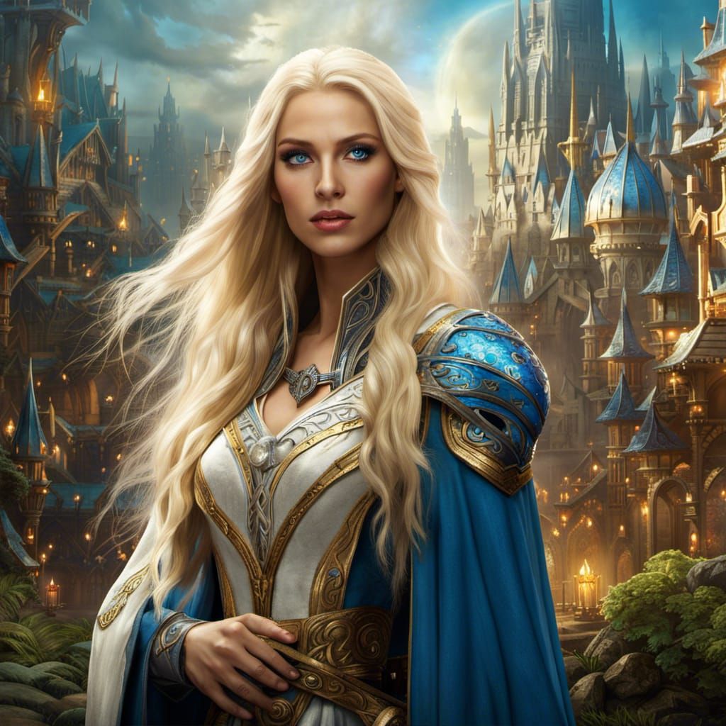 Fantasy Mage in Elfin City Detailed Matte Painting