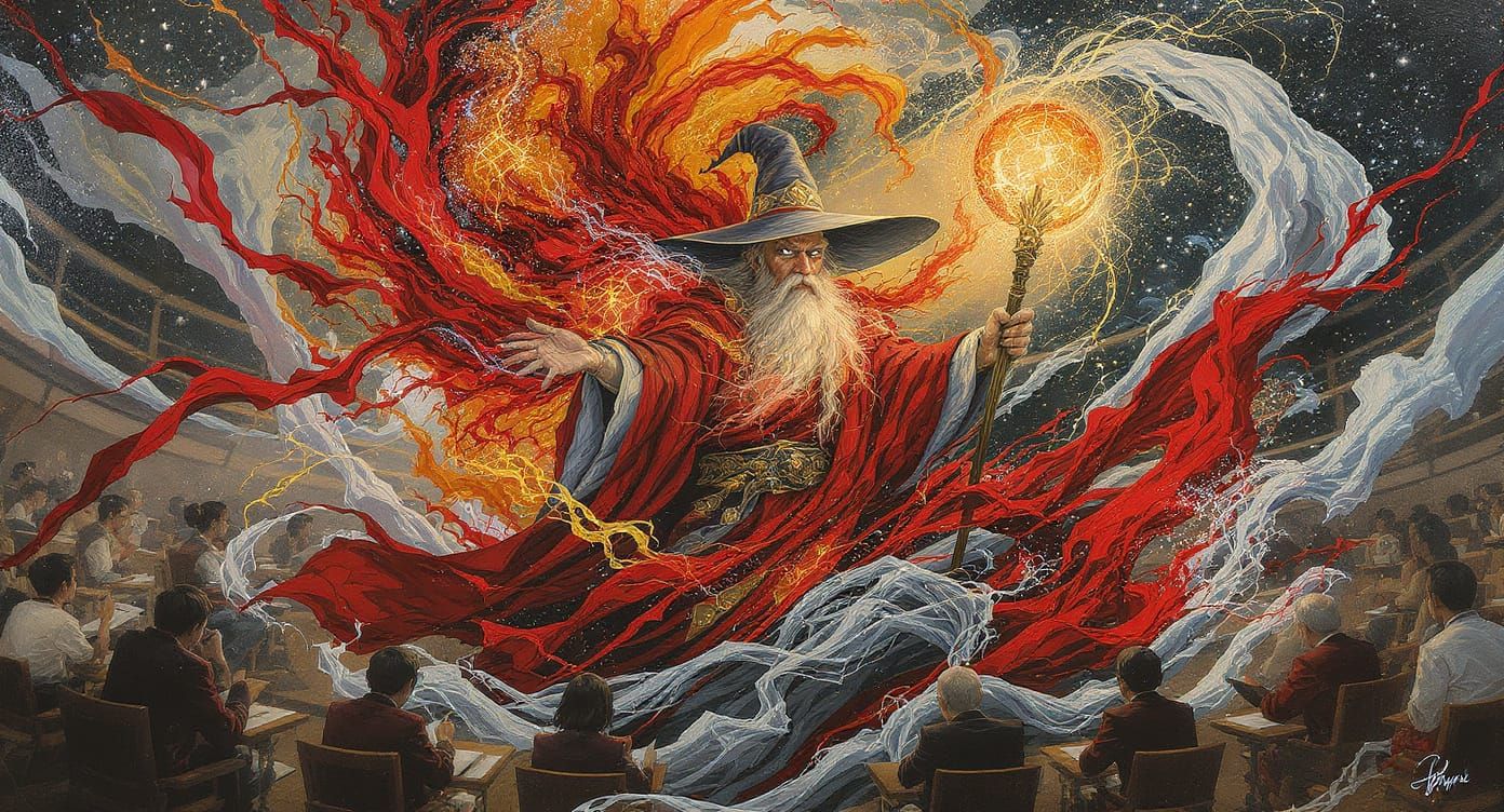 Wizard Casting Spell in Manhwa Style Art