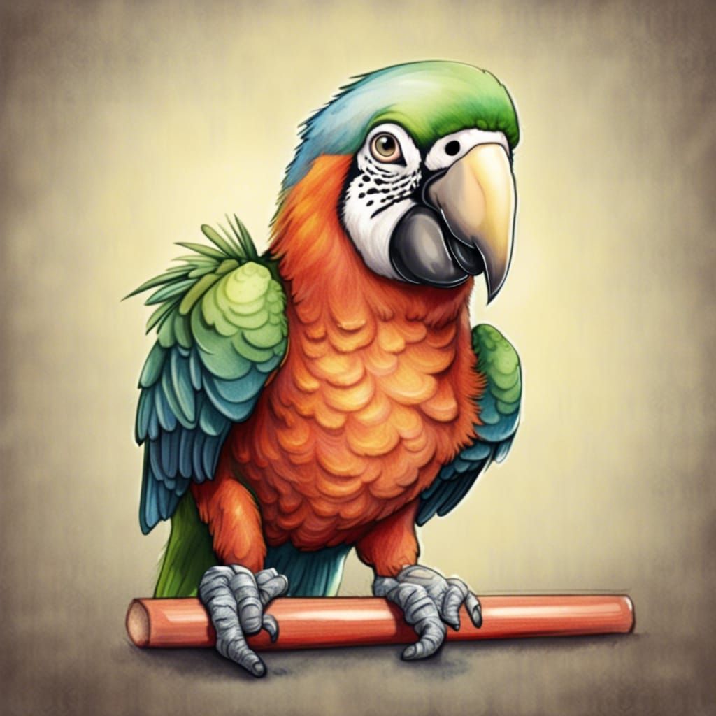 Humorous Parrot Caricature in Pencil Style