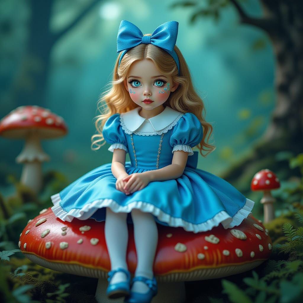 Alice in Wonderland on Toadstool, Hyperrealistic Cinematic