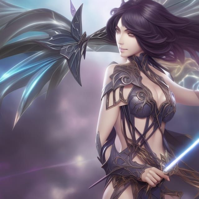 Lightning-Clothed Woman Portrait in Art Nouveau Style