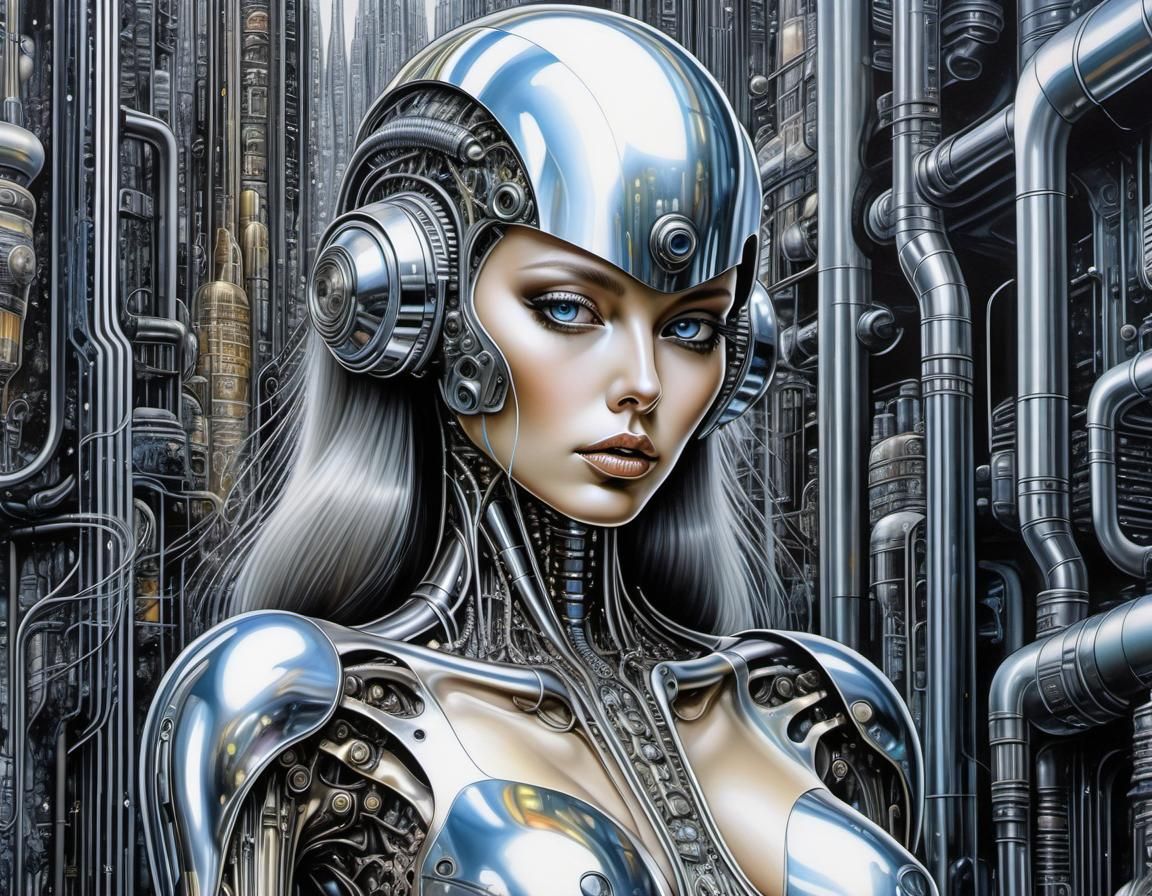 Futuristic Femdroids in Sparkling Metropolis as Alcohol Ink ...