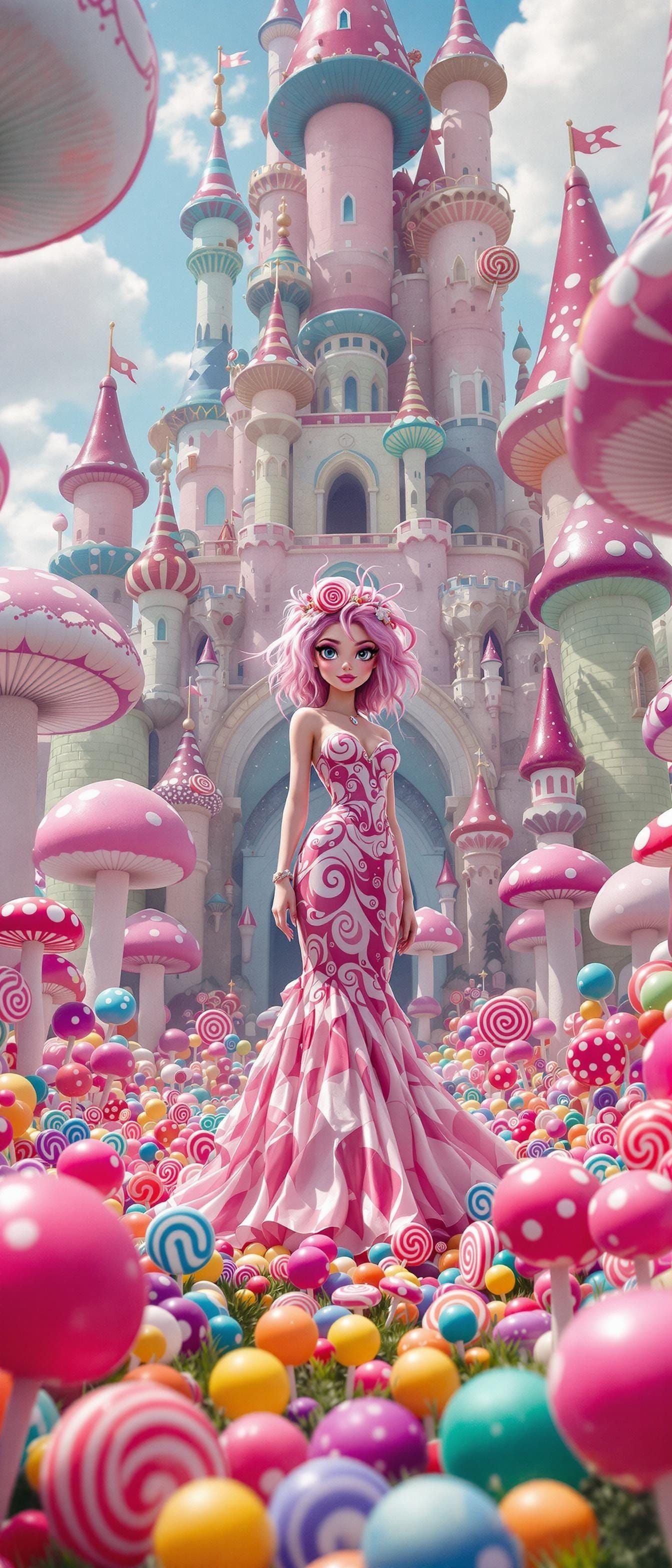 Hyperrealistic Candy Princess in Candyland, Cinematic Style
