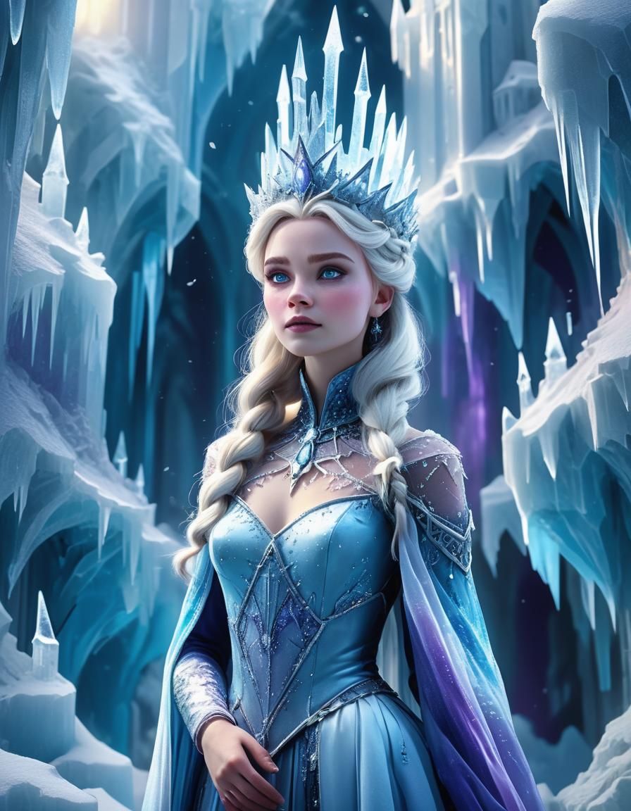 Snow Queen's Gothic Ice Fortress: 3D Digital Art