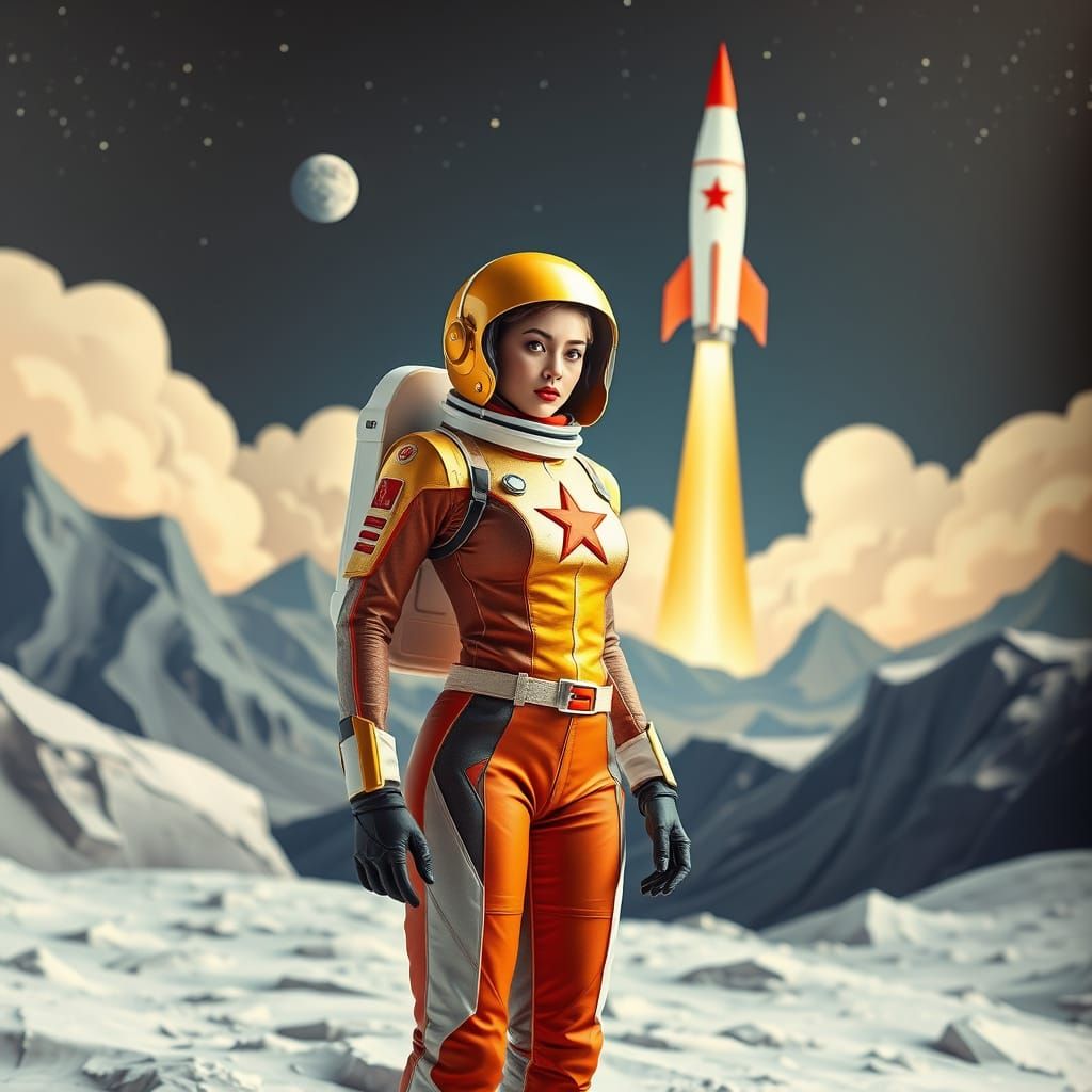 Retrofuturistic Soviet Space Goddess on the Moon