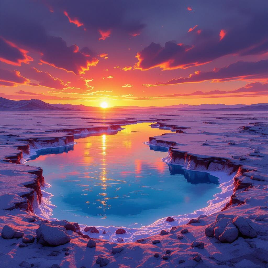 Vibrant Thermal Springs in Salt Desert Landscape
