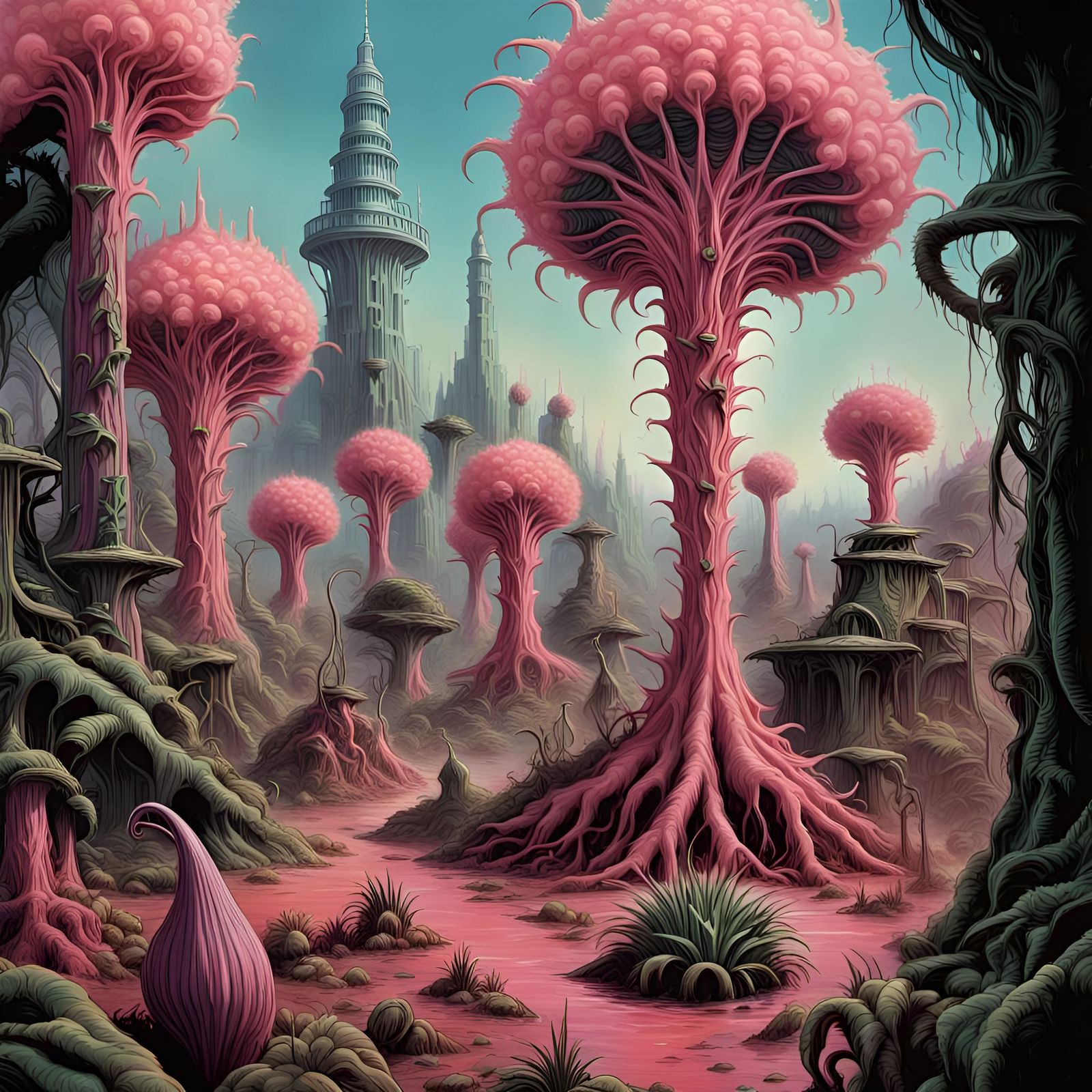 Pink Triffids Engulf the World: 1940s Sci-Fi Cover