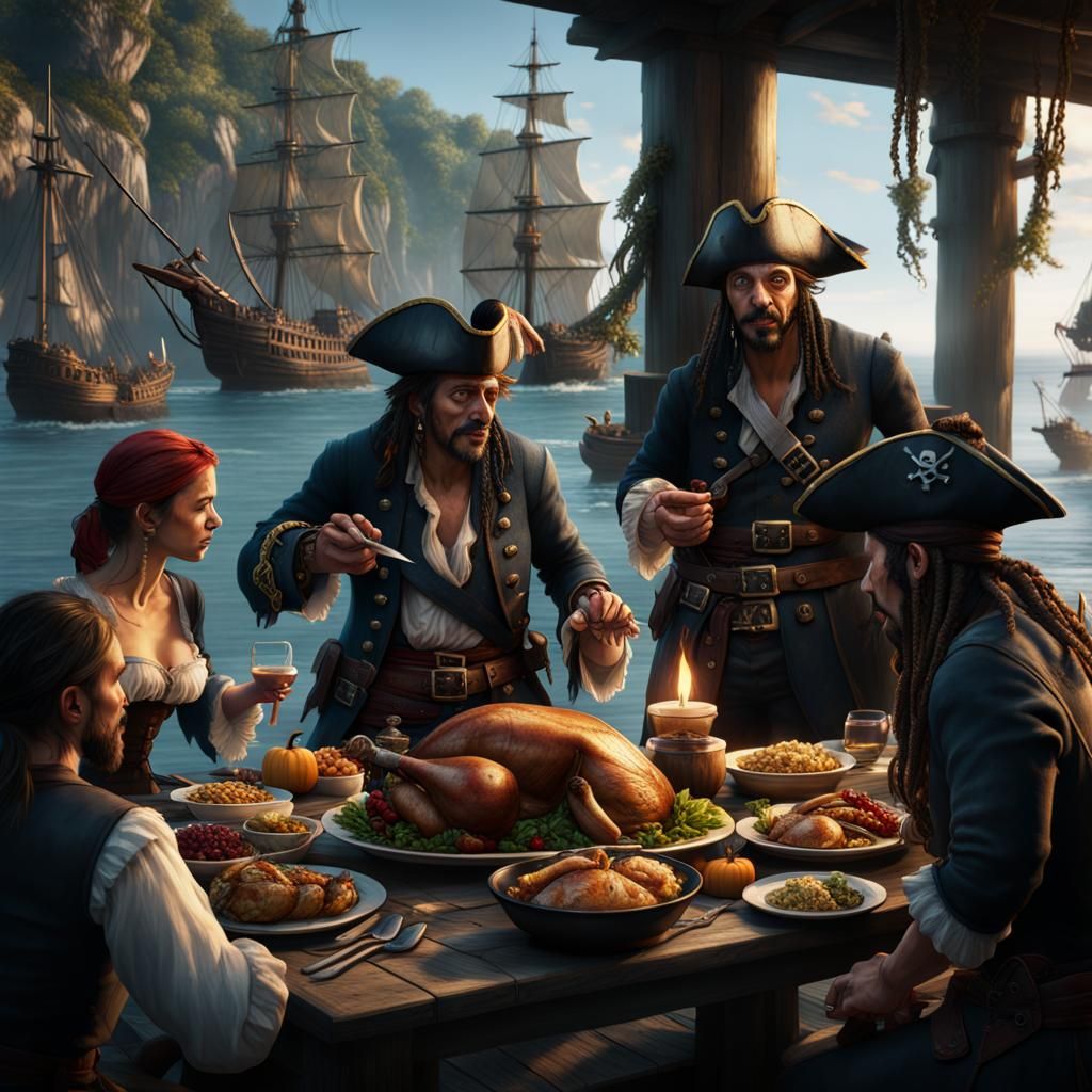 Pirates Celebrate Thanksgiving: Detailed Matte Painting