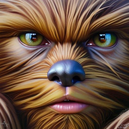 Hyperrealistic Portrait of Woman in Wookiee Fur Suit