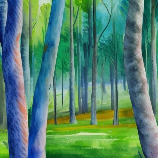Trees as Gouache and Watercolor Impressionist Painting