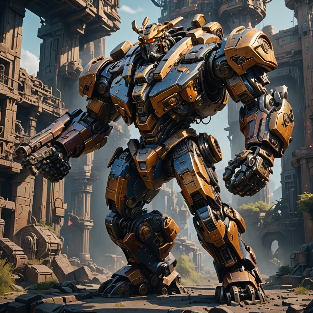 Medieval Mech with Biceps: Detailed Fantasy Art