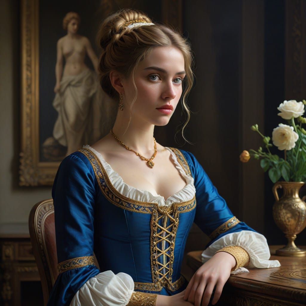 Breton Maid Dusts Antique Table in Imperial Palace