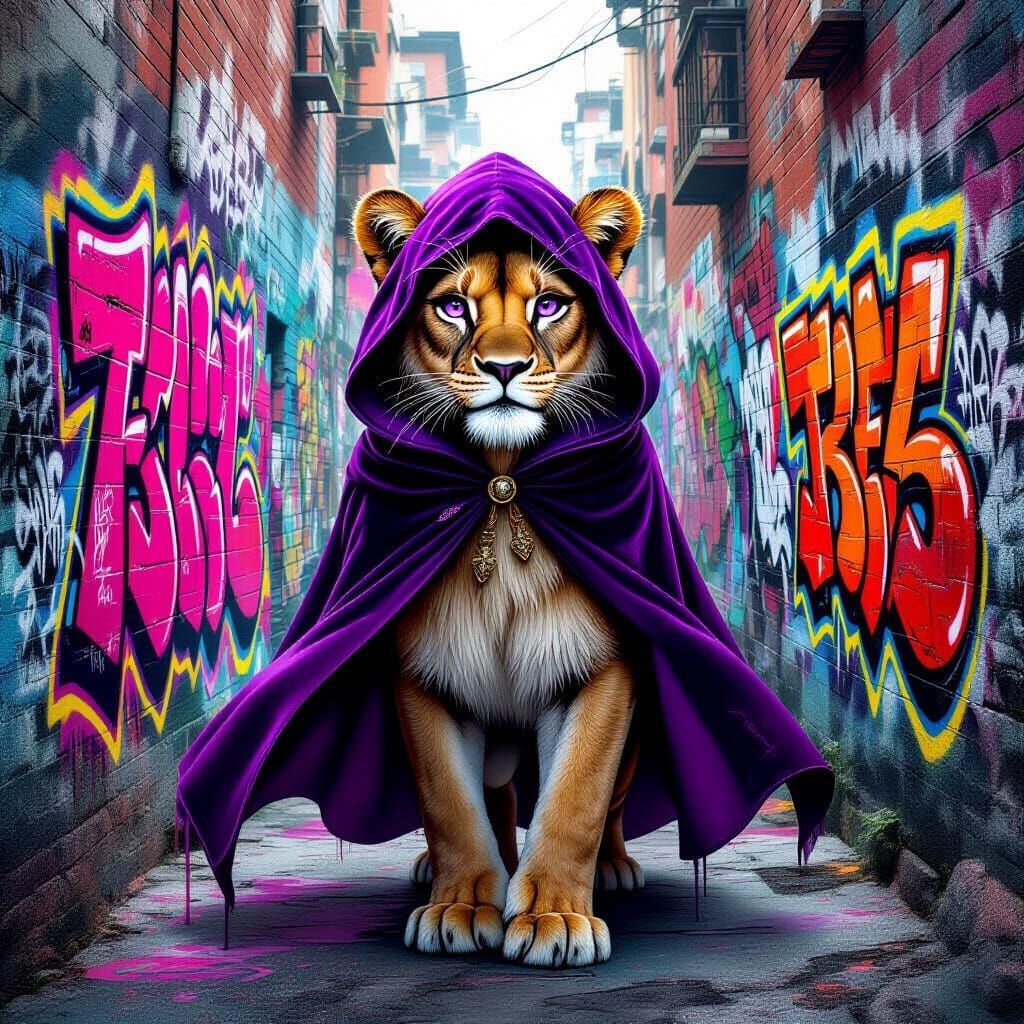 Magical Lioness Ready for Adventure, in Graffiti Alley