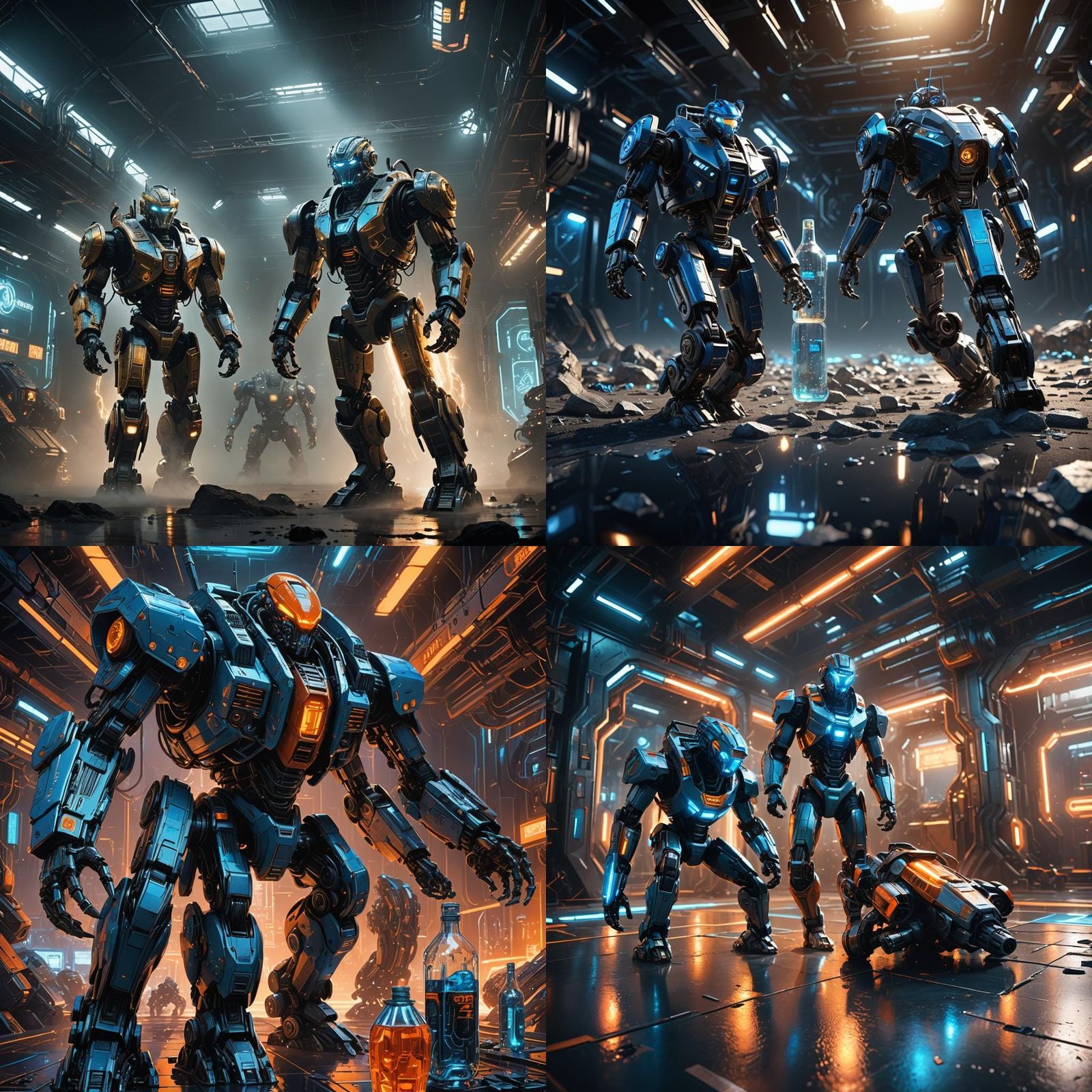 Prime Bottles Fighting with Intricate Mech Details