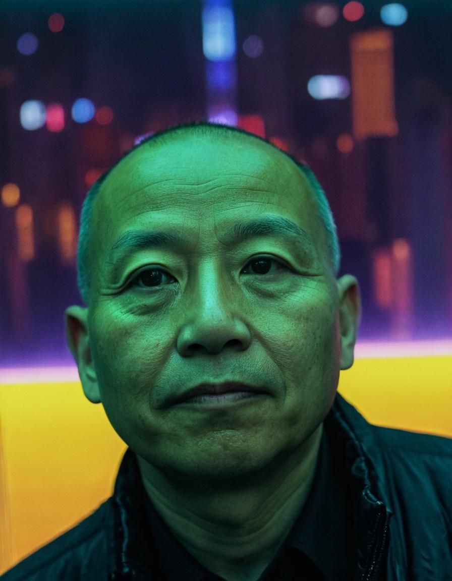 Neon Lit Person in Dark Room, Cinematic Style