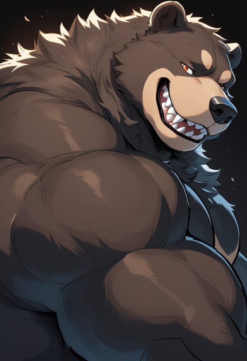 Surreal Hyper-Realistic Portrait of a Happy Obese Black Bear