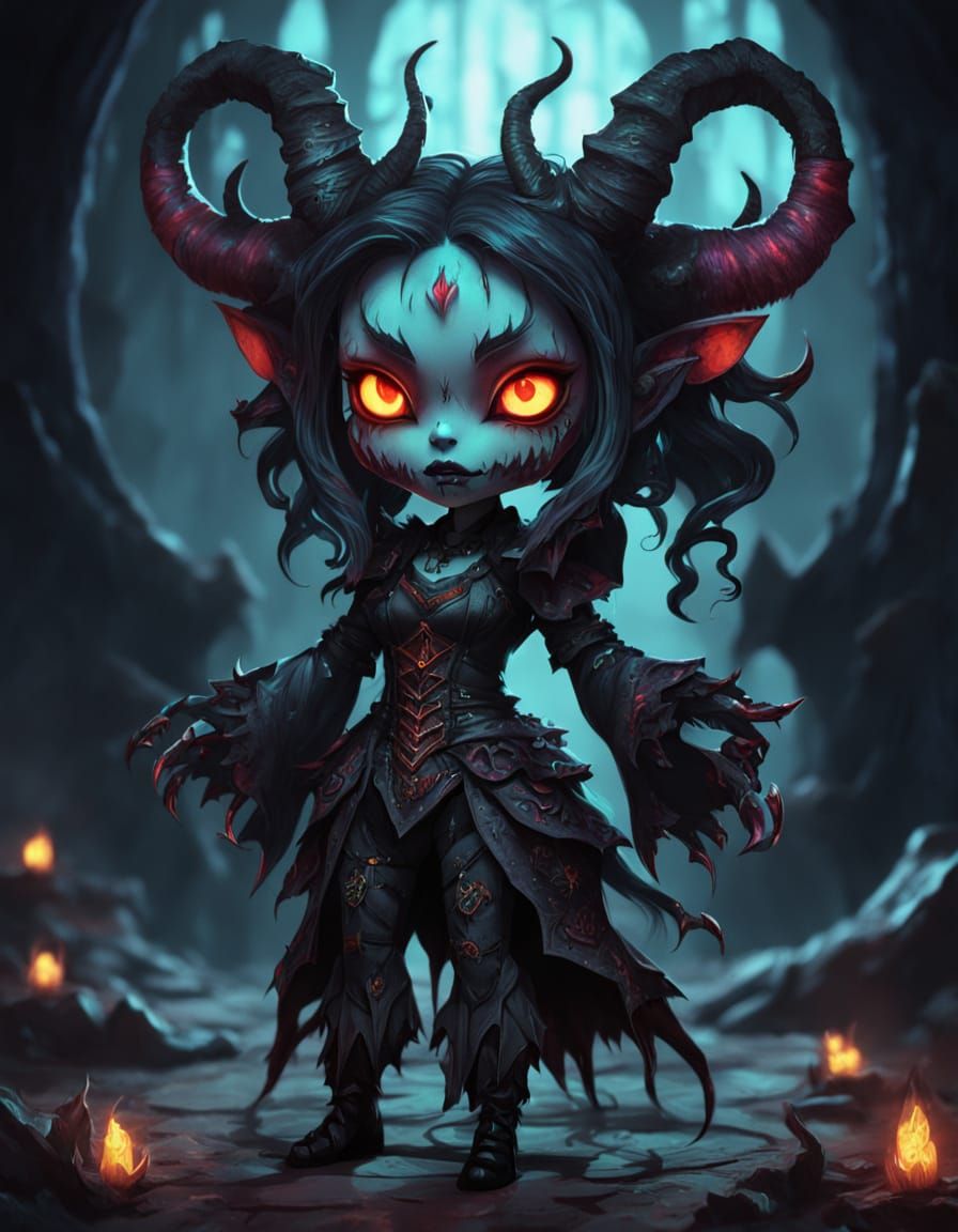 Cute Demon Girl in Twisted Gothic Horror Style