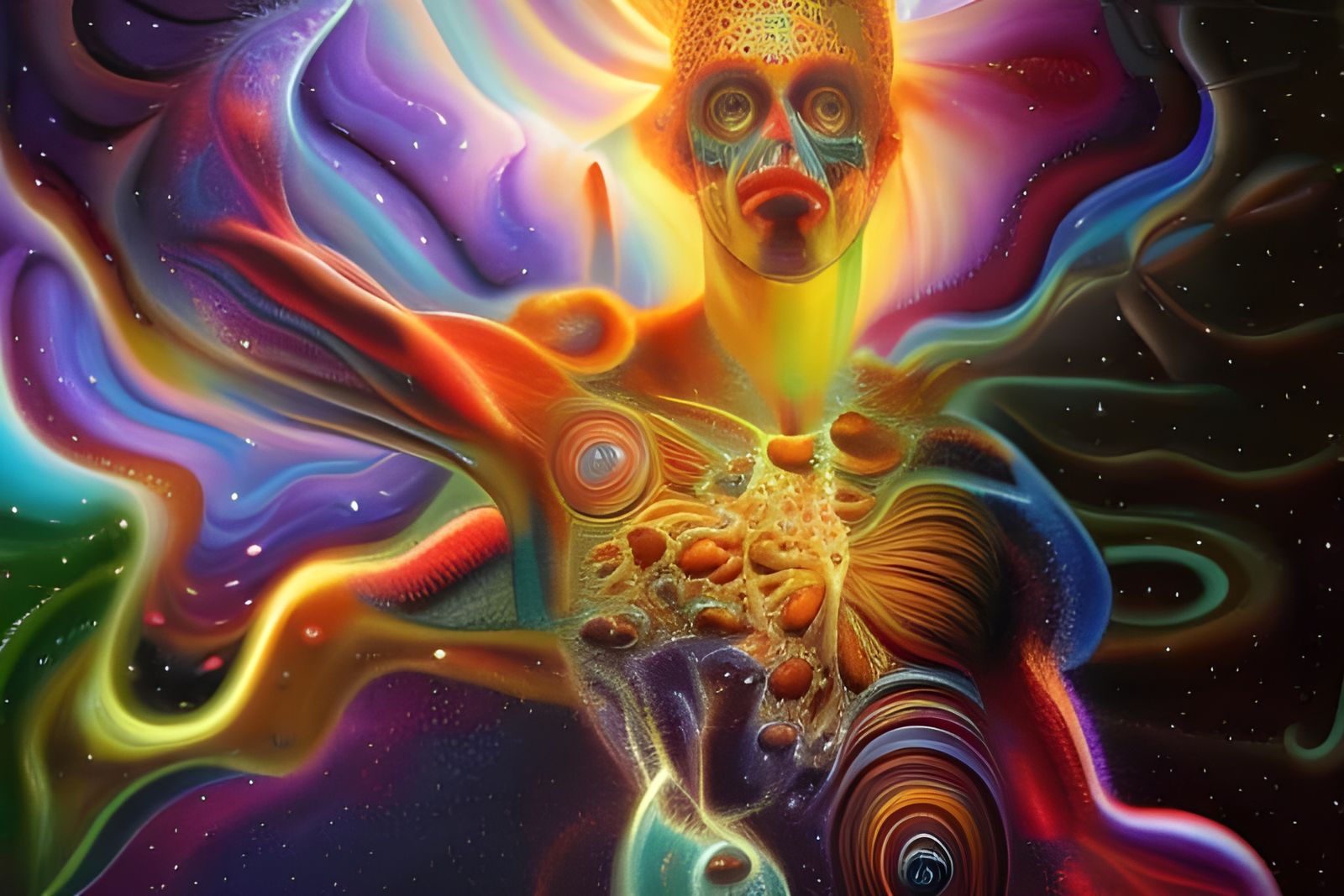 Psychedelic Cosmic Nebula God in Hyper-Real Painting
