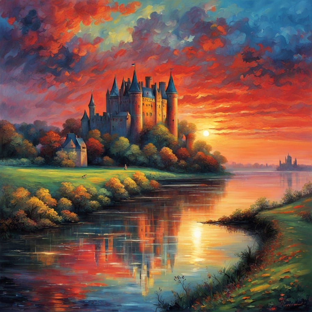 Colorful Castle at Dawn in Constable Style