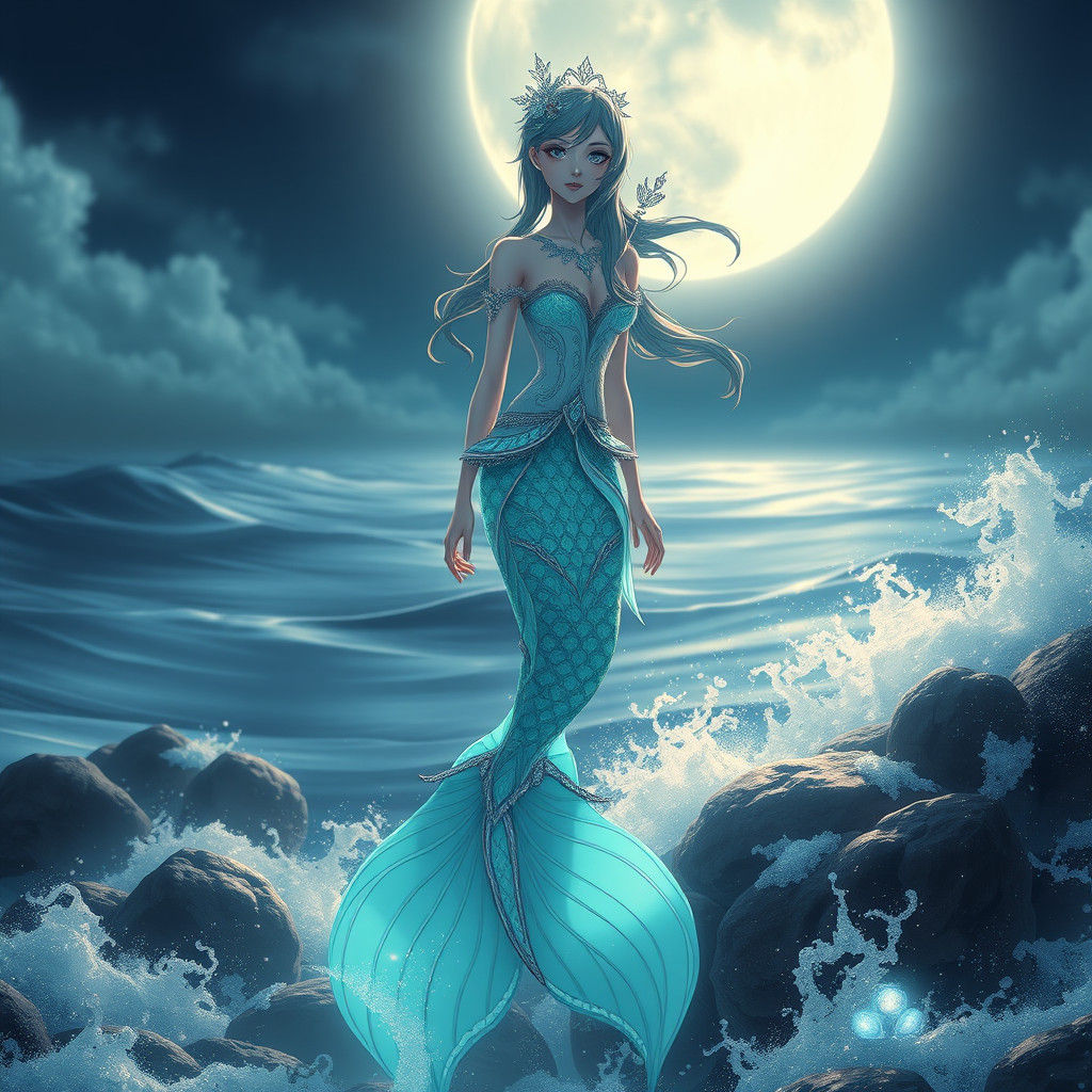 Turquoise Mermaid in Enchanted Anime Style