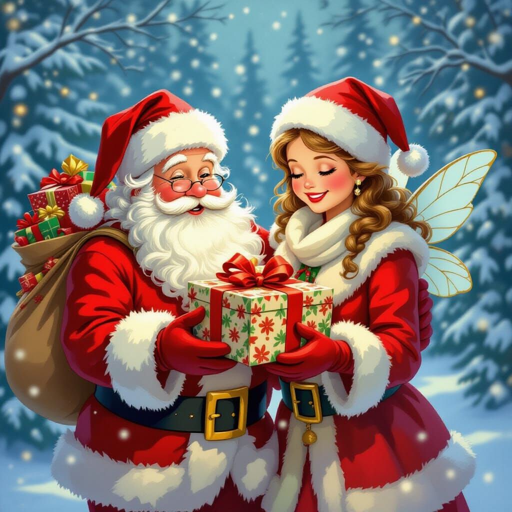 Jolly Santa Claus Delivers Gifts in Snowy Forest