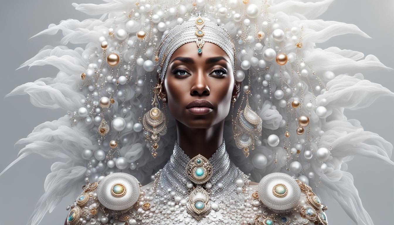 Striking Woman with White Hair, Mermaid Scales, Hyperdetaile...