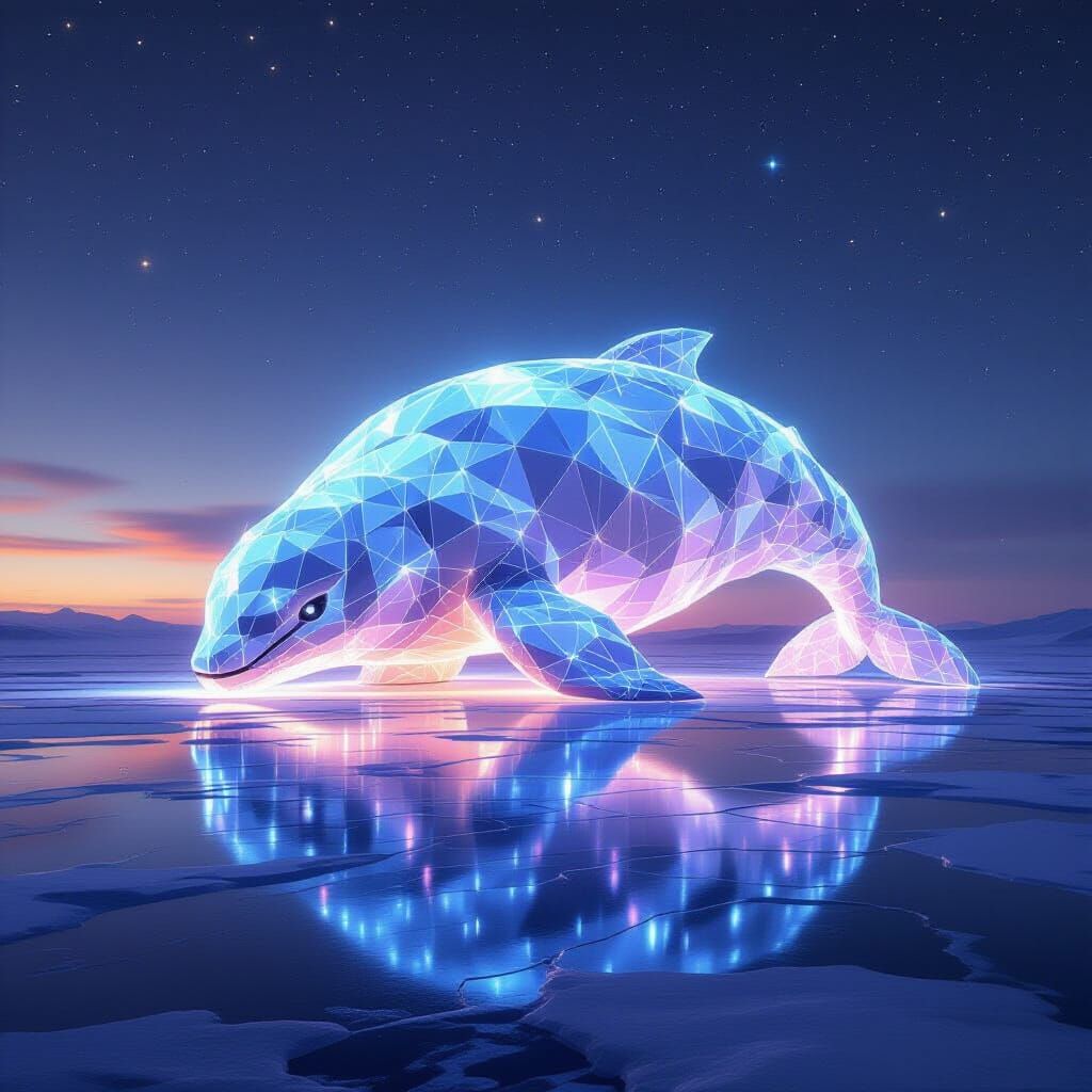 Luminous Leviathan in Mirrored Salt Desert