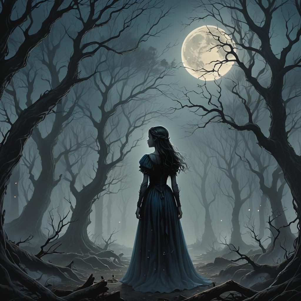 Eerie Forest: A Gothic Fairy Tale Scene