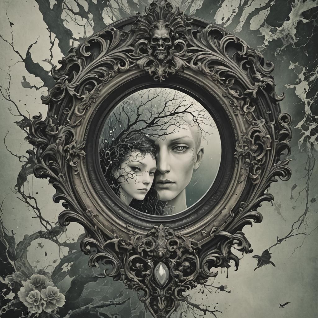 Abstract Dreamscape Reflection in Dark Mirror Sea