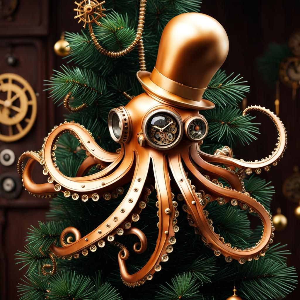 Steampunk Octopus Adorns Christmas Tree