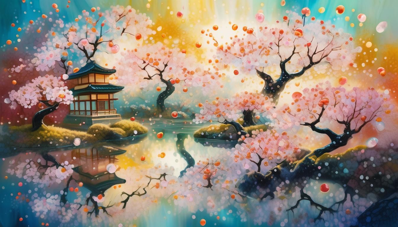 Dreamlike Cherry Blossom Bombs in Surreal Garden
