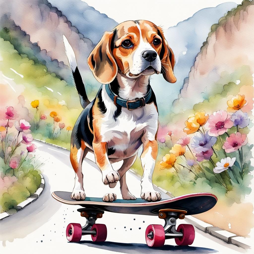 Skateboarding Beagle