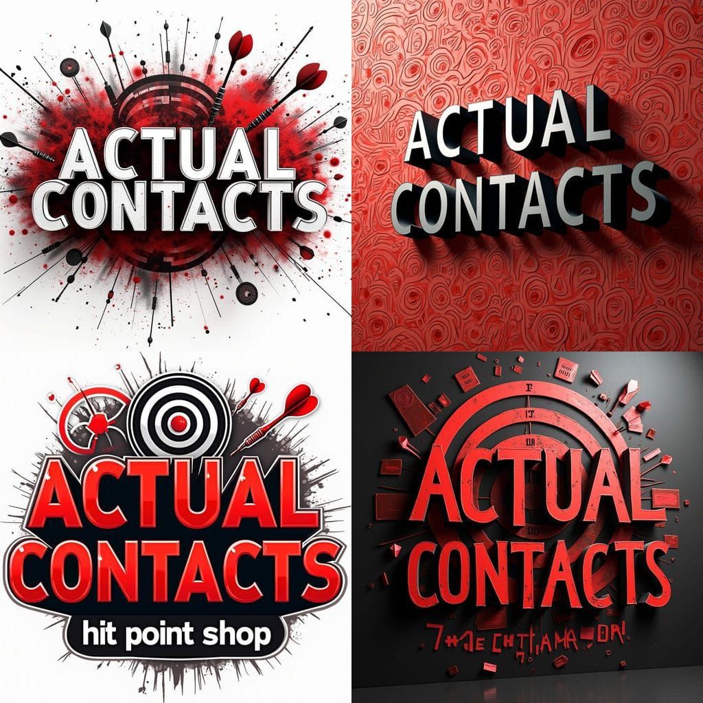 3D Letters "ACTUAL CONTACTS" and "HIT POINT SHOP" in Red and...