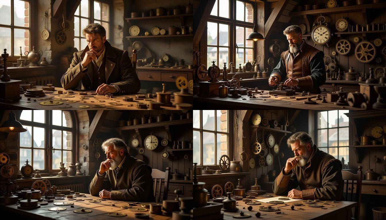 16th Century Clockmaker's Workshop in Detailed Matte Paintin...