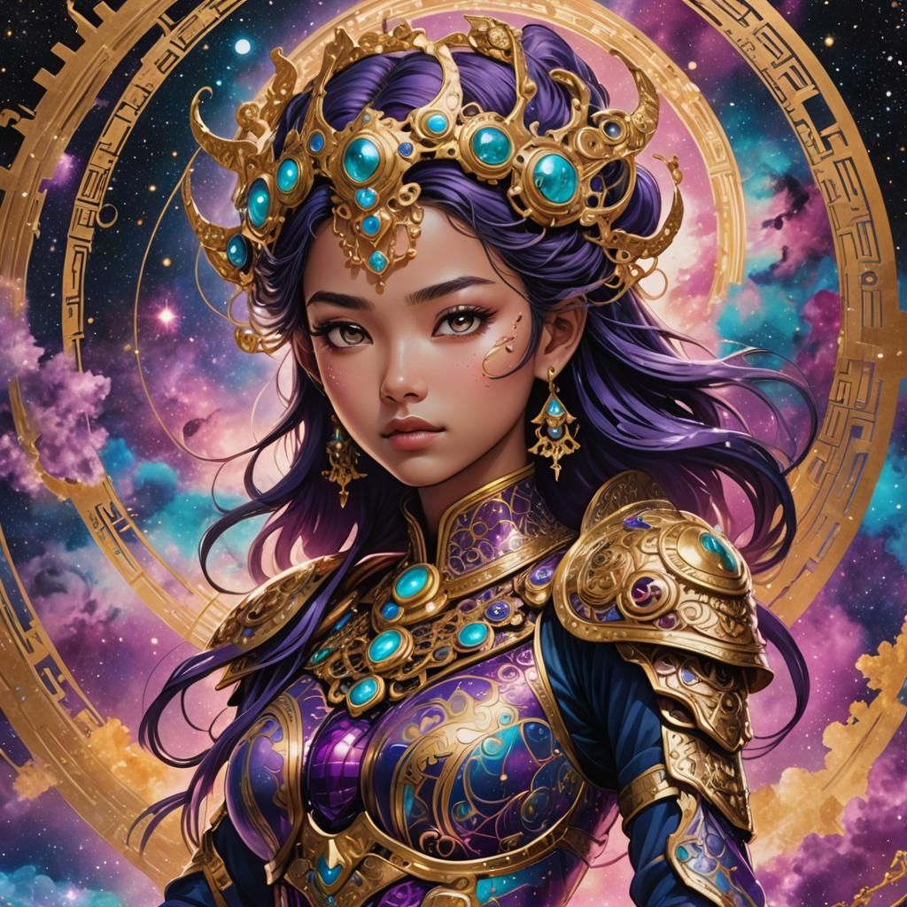 Fatima in Ornate Armor: Manga Style Portrait