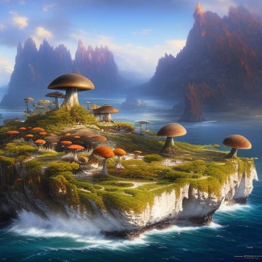 Magnetic Mushroom Island: Fantasy Anime Surrealism