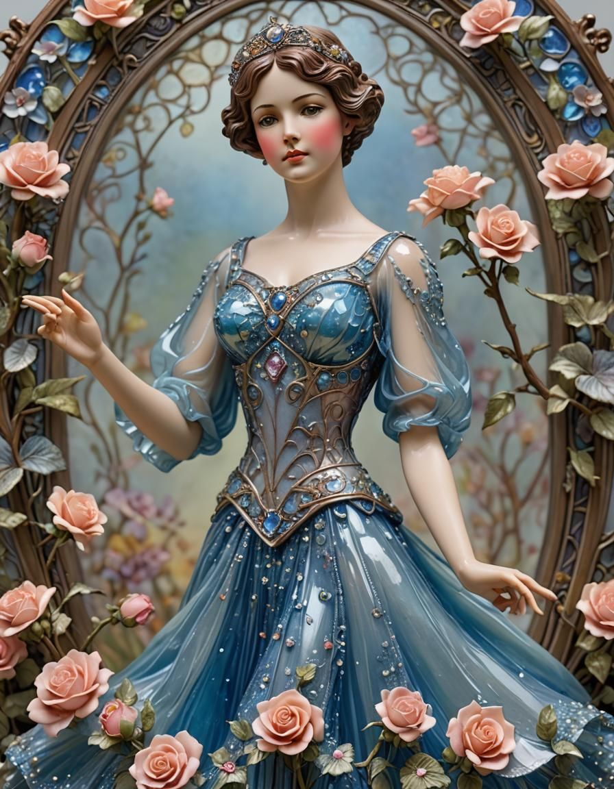 Enameled-Glass Figurine of Dancing Woman in Art Nouveau Styl...