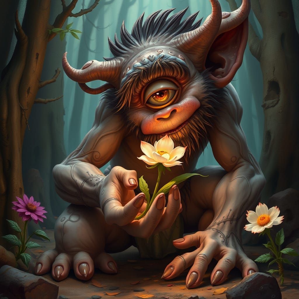 A giant Cyclops from Greek mythology with a large eye in the...